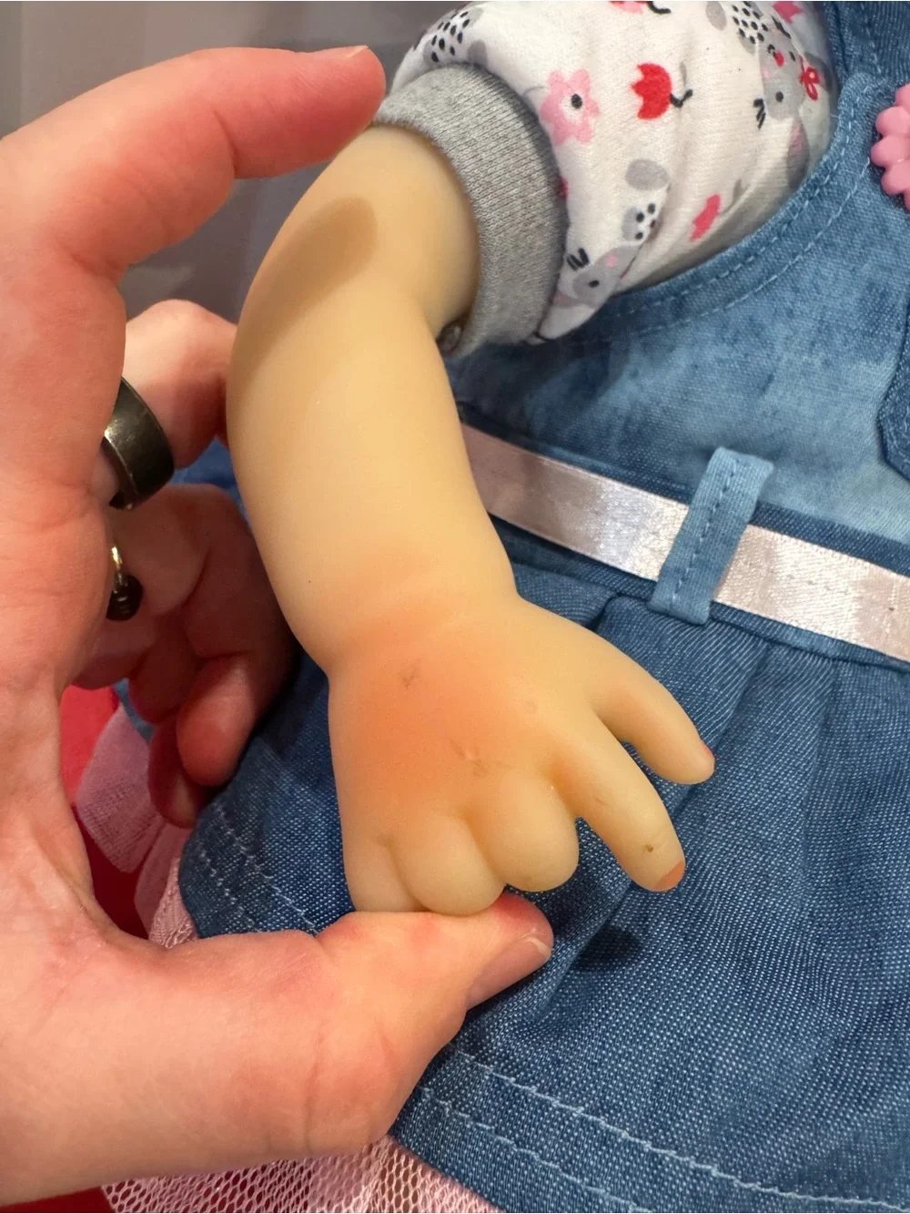 Reborn Doll- Blue Denim Dress Baby Doll with Pink Accents